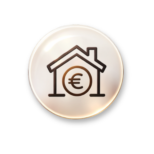 Icon für bezahlbares Wohnen – Haus mit Euro-Symbol
